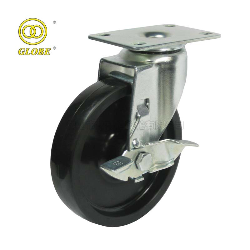 Medium Light Duty PU Supermarket Caster Side Brake
