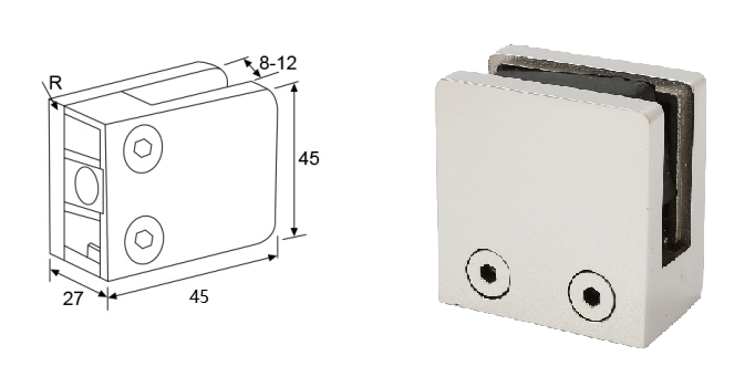 Stainless Steel Heavy Duty Square Glass Railing Clamp 45X45mm