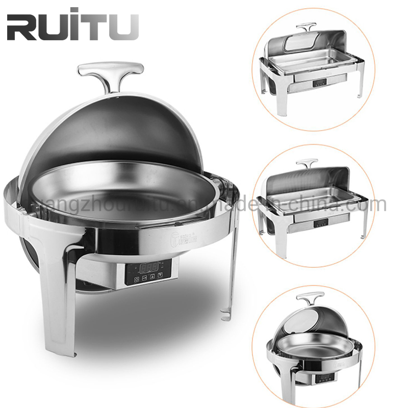 Buffet Restaurant Supplies Kitchen Equipment Dubai Stainless Steel Roll Top Induction Automatic Electric Heating Stove Food Warmers Chafing Dish