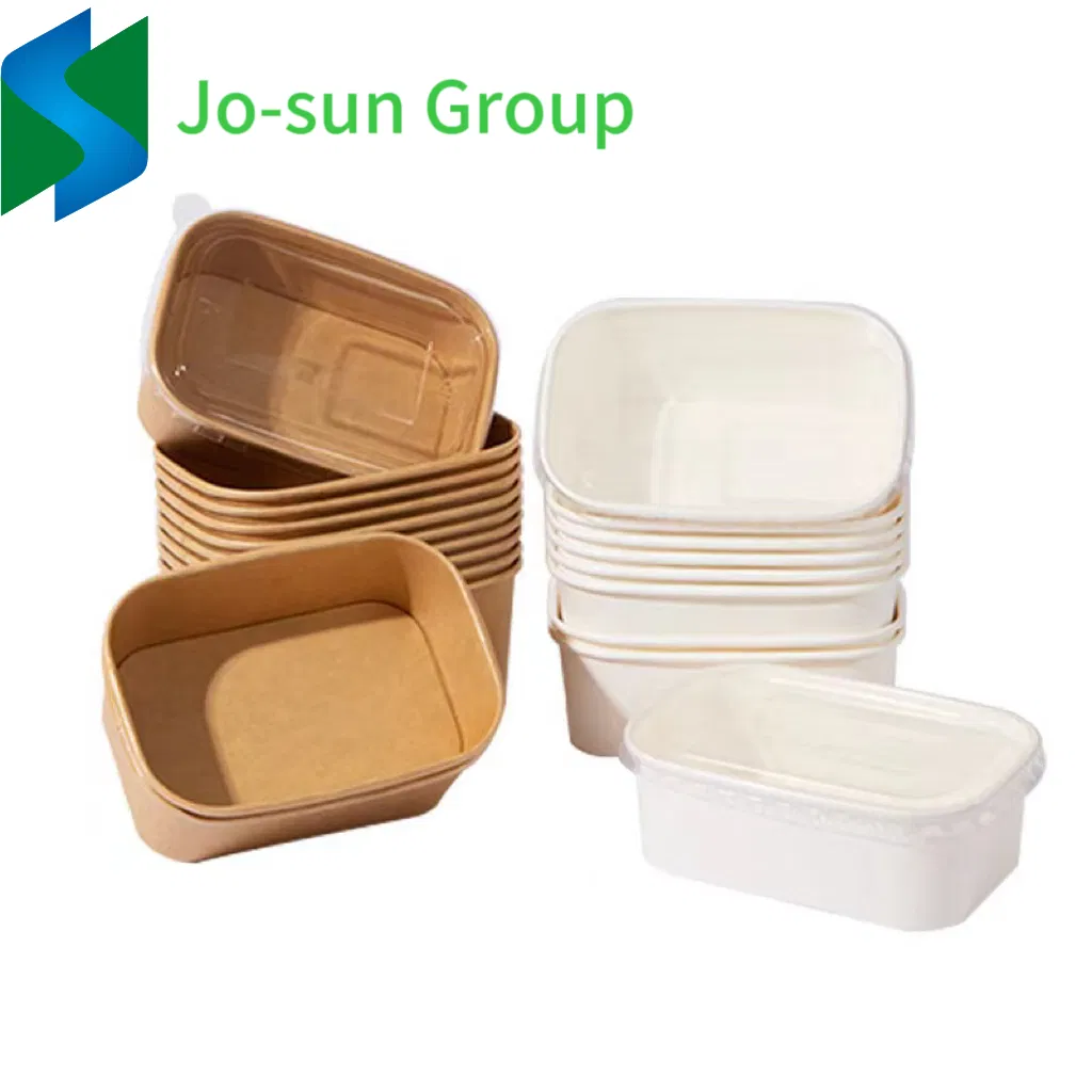 Jo-Sun Free Sample Biodegradable Food Grade Kraft Rectangular Paper Bowl with Paper Lid
