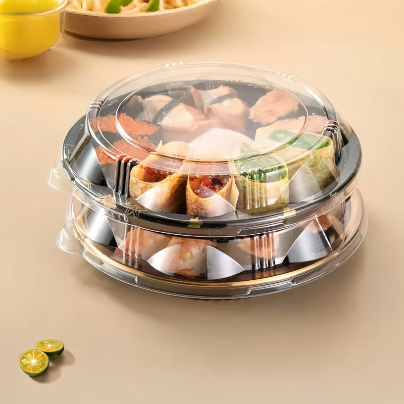 Spot Wholesale Disposable Sushi Box Antifog Lid Takeout Sushi Packaging Box PET Tray Plate for Party