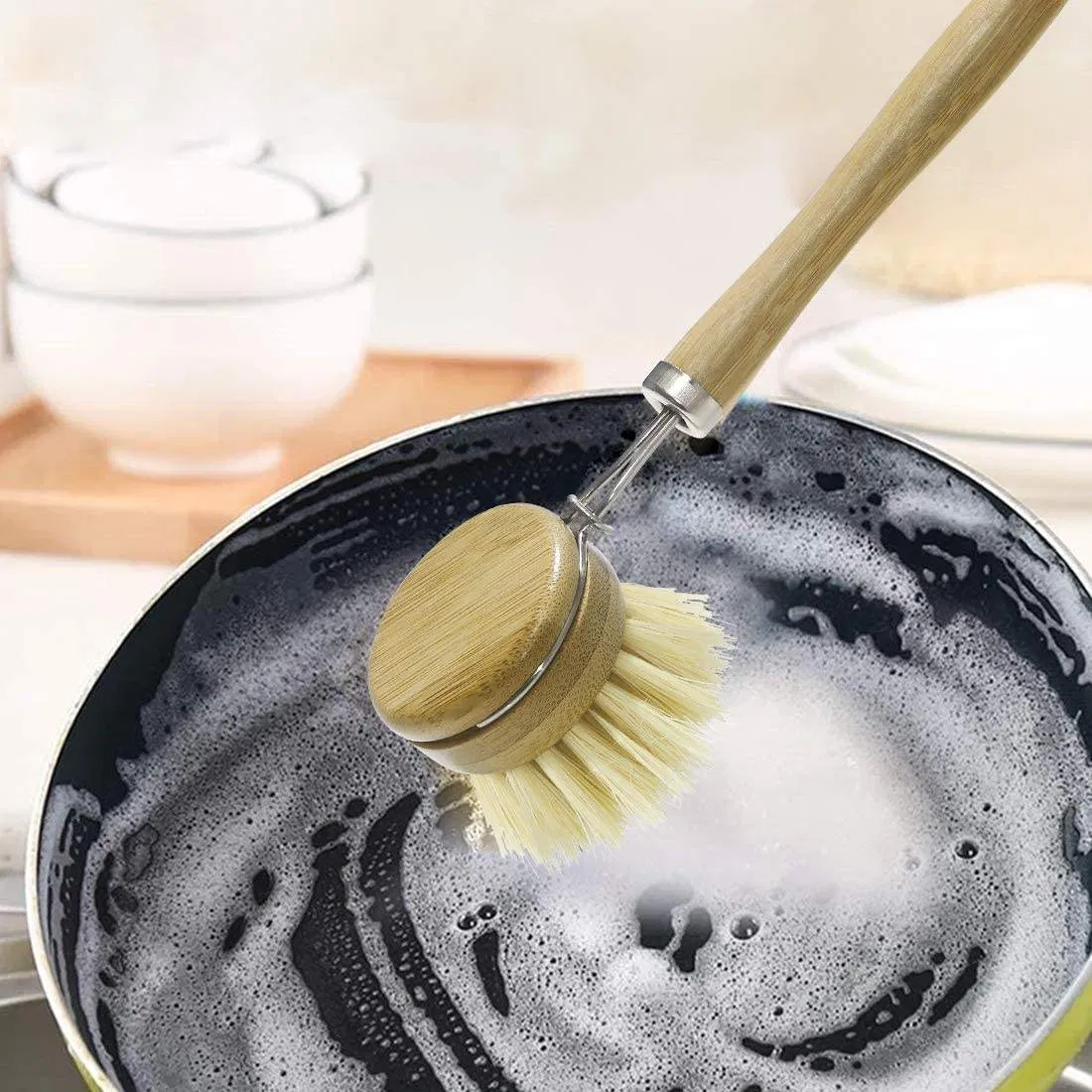 All-Natural Long-Handled Sisal Bristles Cleaning Brush for Kitchen