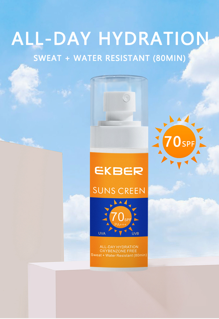 2024 New Arrival Ekber Brightening Face Care Sunscreen Lotion Purslane Physical Sunscreen Cream SPF70+++