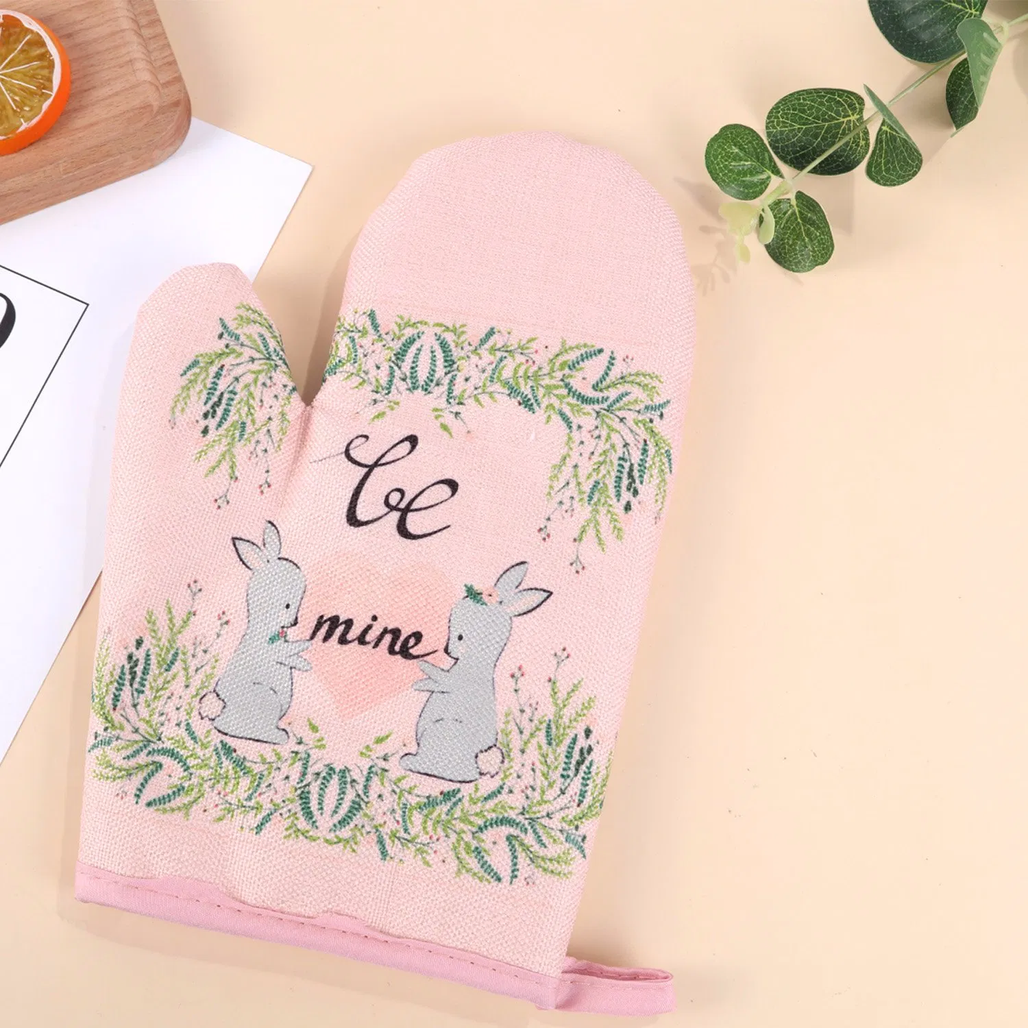 OEM Promotional Kitchen Printed Canvas Cotton Microwave Heat Resistant Oven Mitt Gloves