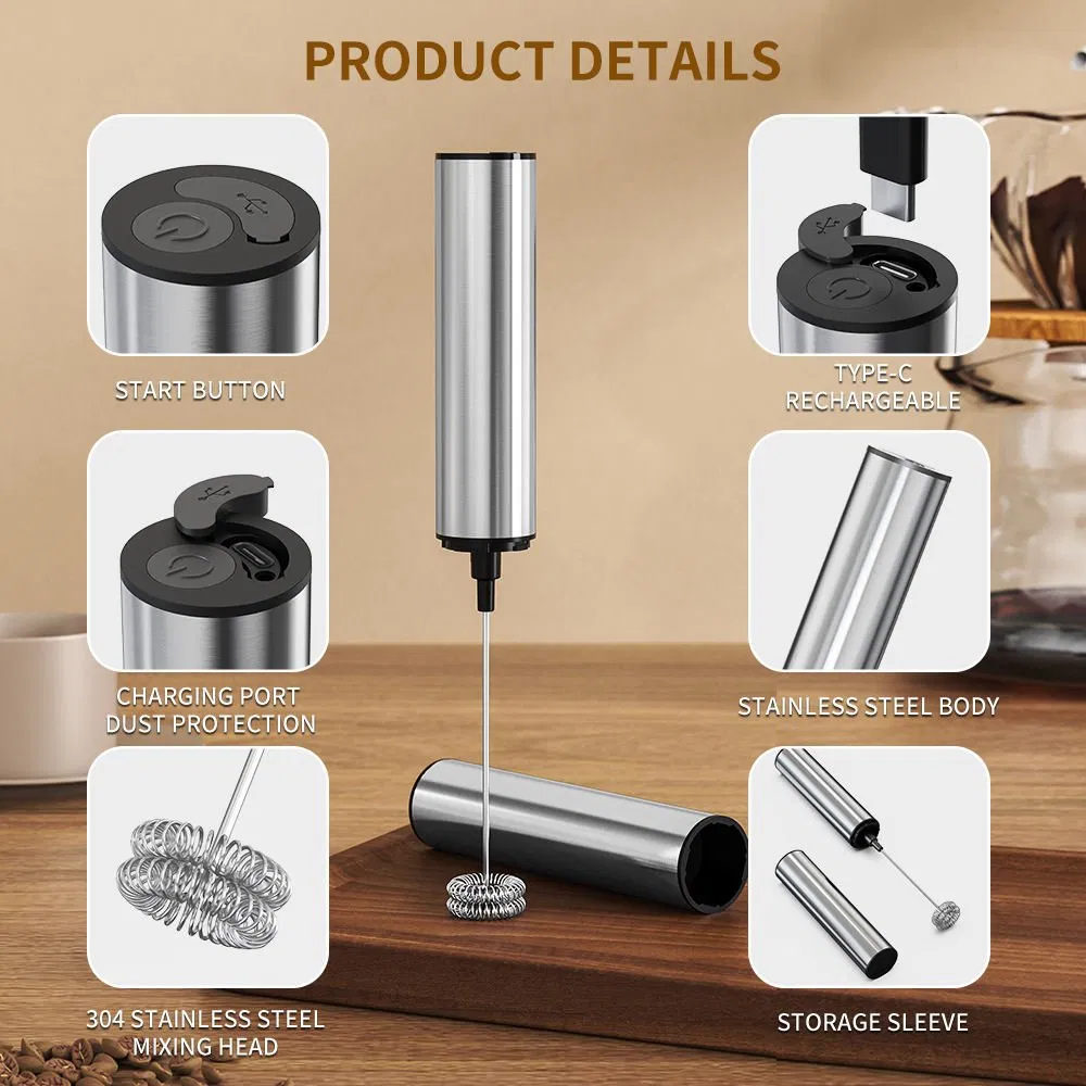 Rechargeable Milk Frother Handheld Dual Spring Whisk Electric Coffee Frother Kitchen Gifts