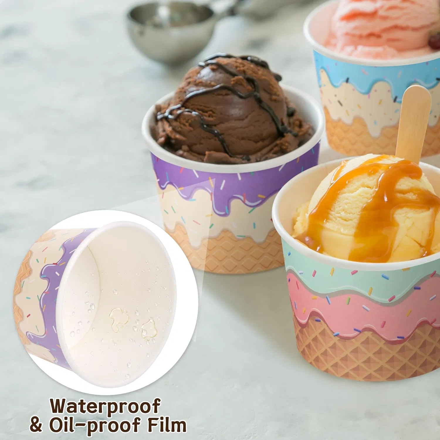 White Paper Soup Cup with Paper Lid Paper Takeaway Food Container or Ice Cream Container