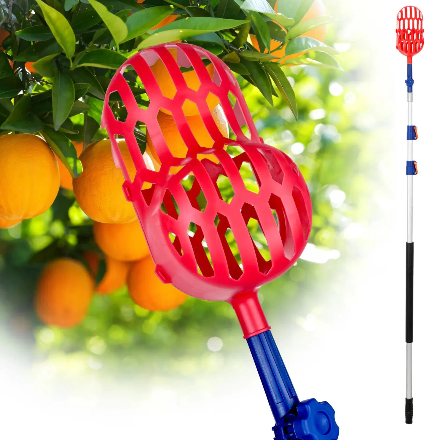 Extra-Long 24FT Good Grip Fruit Picker Adjustable Plastic Basket Orchard Harvesting Tool