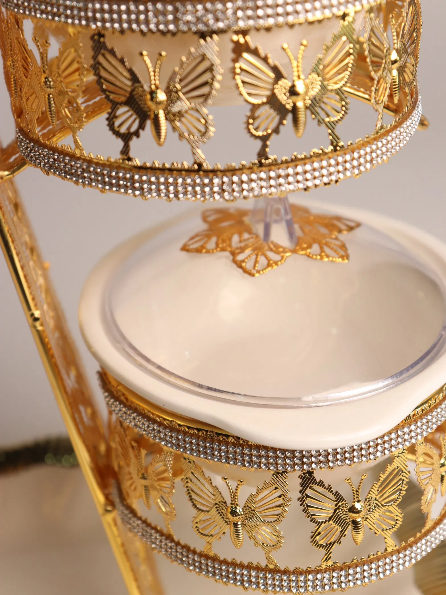 Home Ornament Gold-Plated Iron Frame with Large Size Ellipse Four-Panel Ceramic Bowl