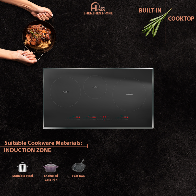 Buit-in 3 Cooking Burners Induction Stove with Touch Control Child Lock Crystal Glass