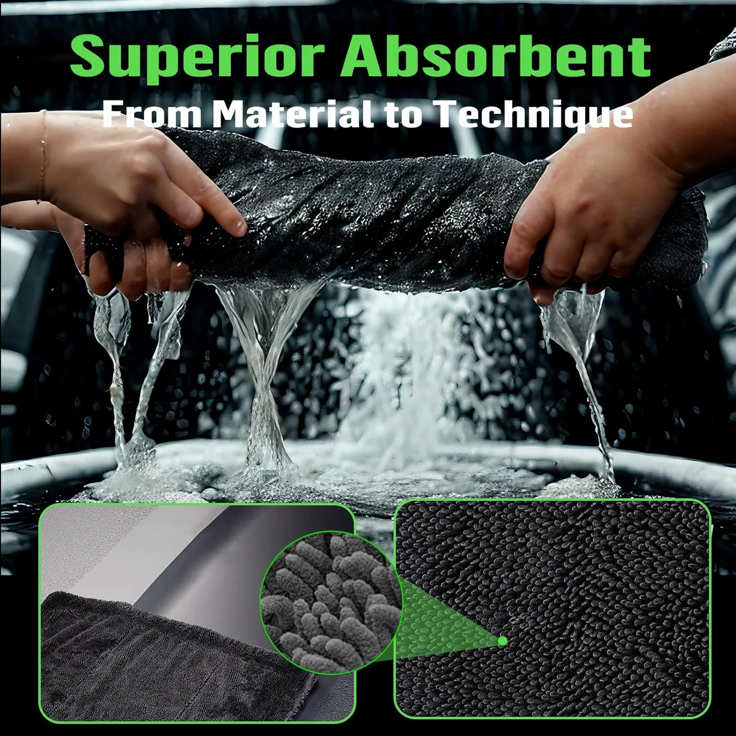 Korean Car Accessories Quick Dry Absorbent Dual Twisted Loop Microfiber Car Drying Towel for Auto Detailing