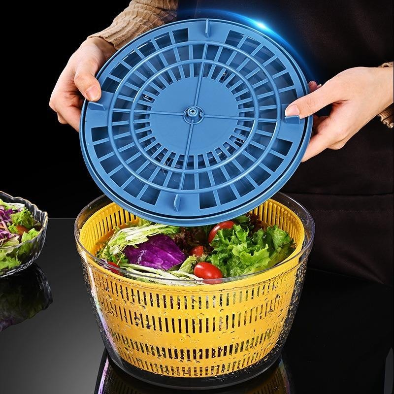 Compact Plastic Salad Spinner with Drain Handle Easy to Use Vegetable Washer for Small Kitchens