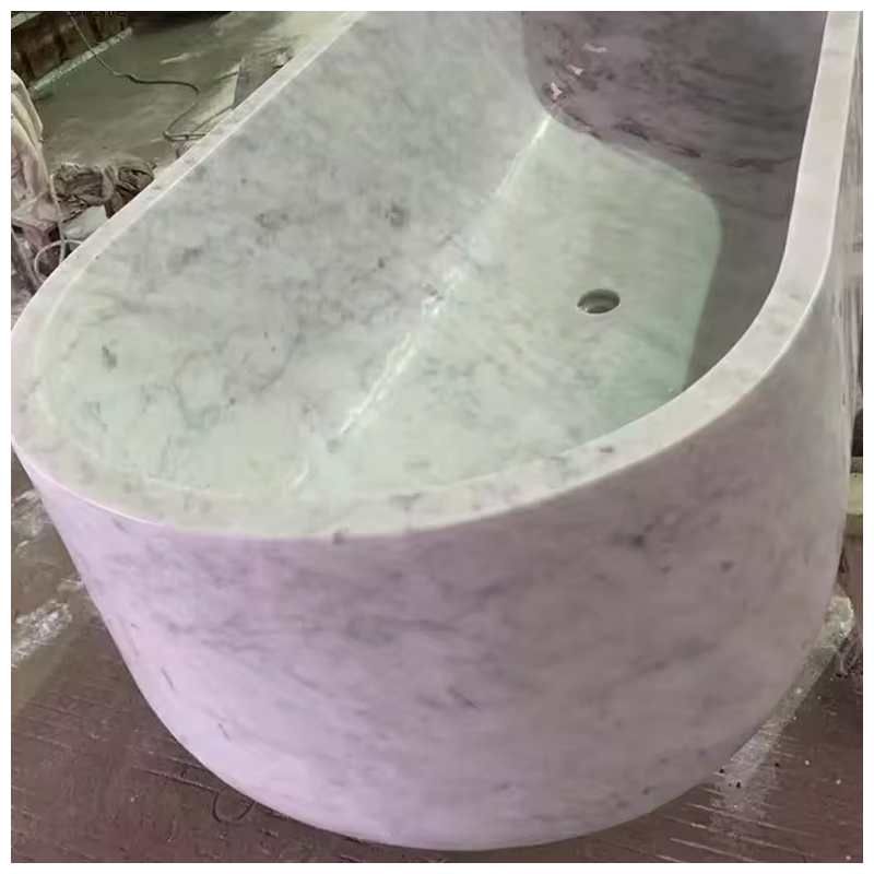 Polished Bianco Carrara White Marble Oval Soaking Bathroom Tub