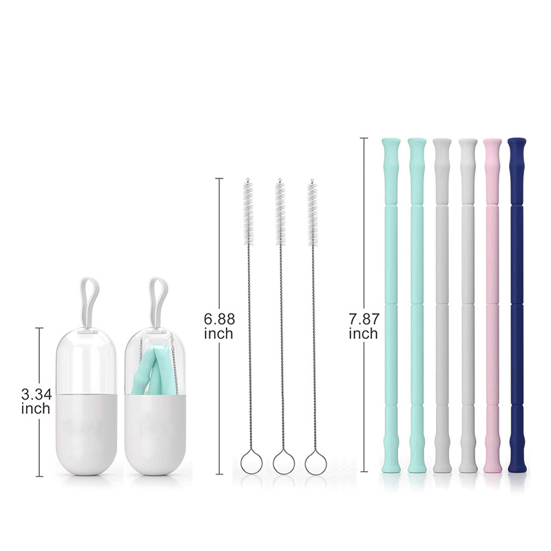 Reusable Food Grade Silicone Drinking Straw with Brush