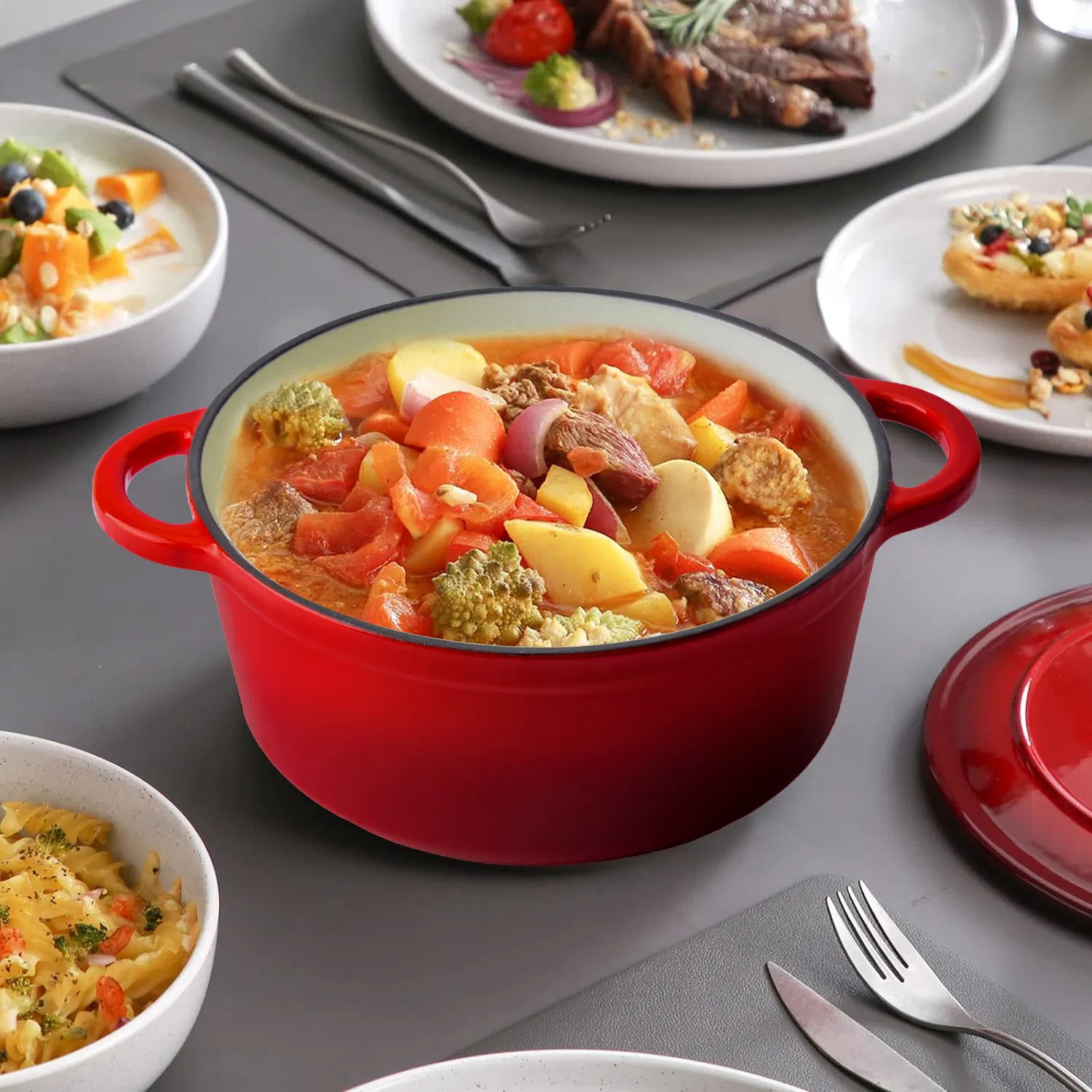 Чугунная эмалированная жаровня с крышкой