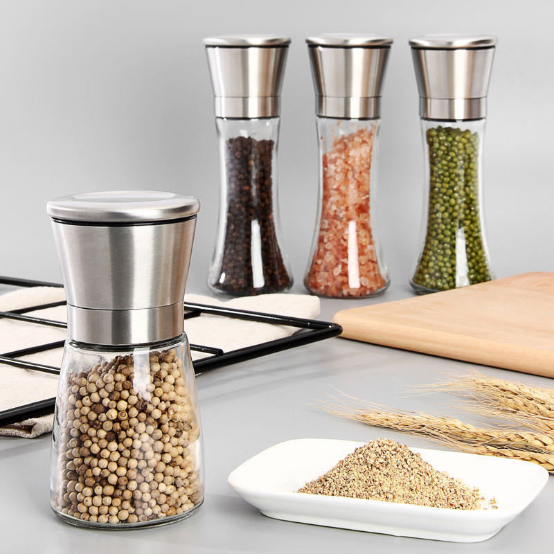Pepper Grinder Stainless Steel Glass Spice Bottle Salt Pepper Mill Manual Spice Grinder Mill Household Kitchen Gadgets.Pepper Grinder Salt and Pepper Grinder Se