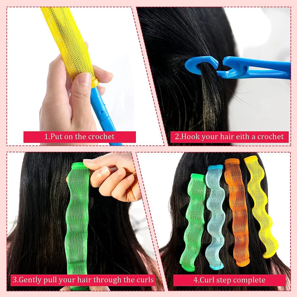 DIY Modelling Plastic Curly Hair Wavy Mesh Hair Styling Tool Kit Heatless Hair Curler Roller