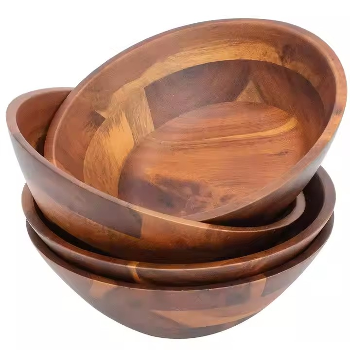 Acacia Wood Salad Bowl Handicraft Serving Bowl for Fruits and Salads