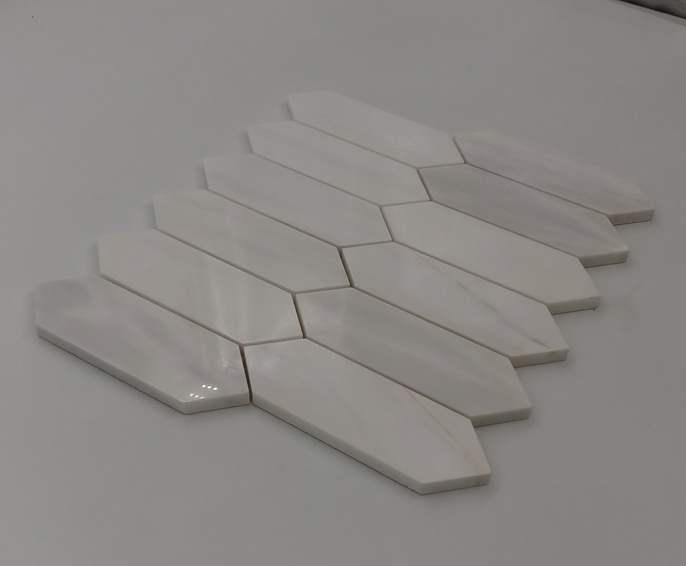 Мозаика из белого мрамора Каррара Длинный шестигранник