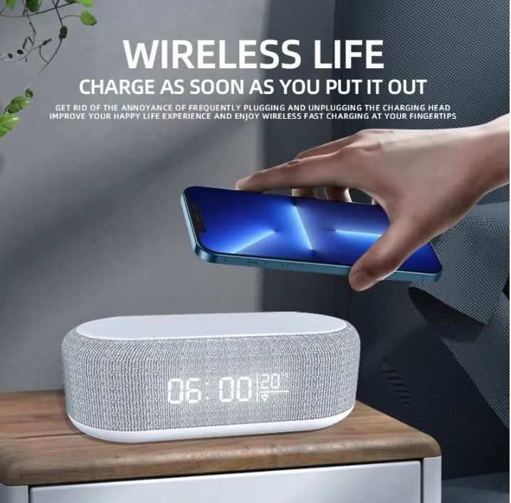 15W Wireless Fast Charger LED Night Light Temperature Time Alarm Clock Desk Table Charging Multifunction Lamp