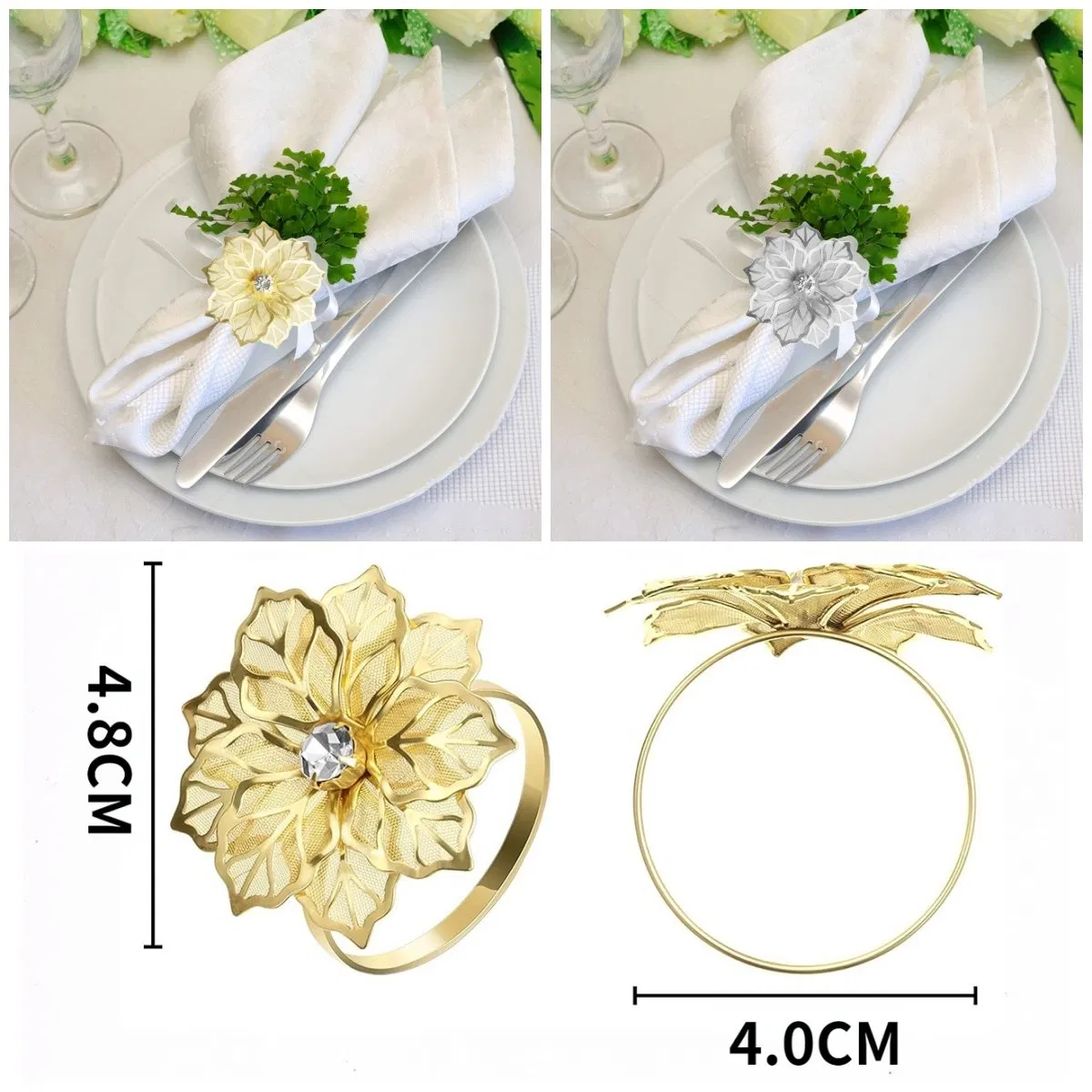 Metal Napkin Rings Gold Hollow out Flower Napkin Holder for Wedding Party