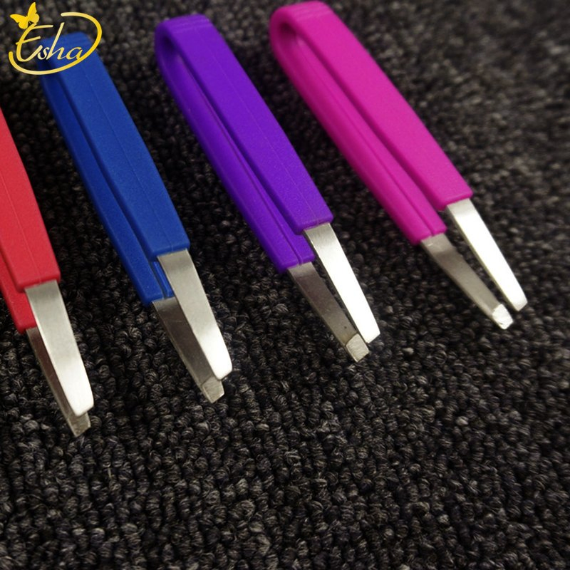 Hair Removal Stainless Steel Silicone Slanted Eyebrow Tweezers