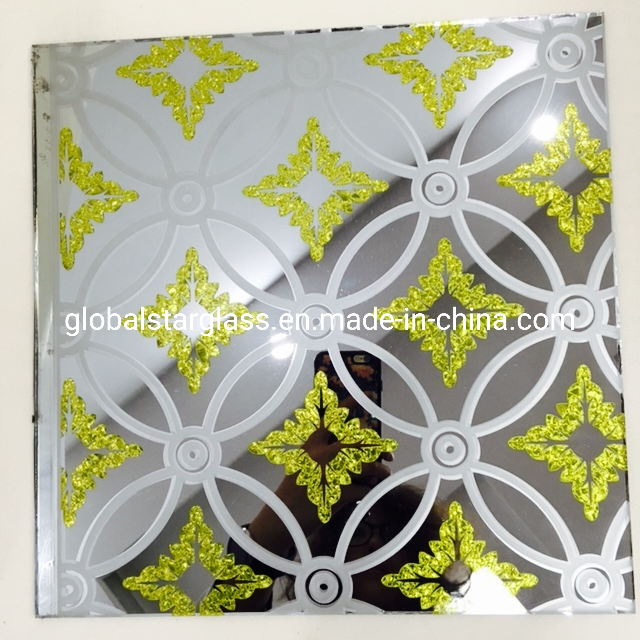4, 5, 6mm Golden Titanium Coated Ice Flower Acid Etched/Stained/Frosted/Stained/Sandblasting/Non Finger Glass/ Design Art Decorative Glass for Door, Decoration