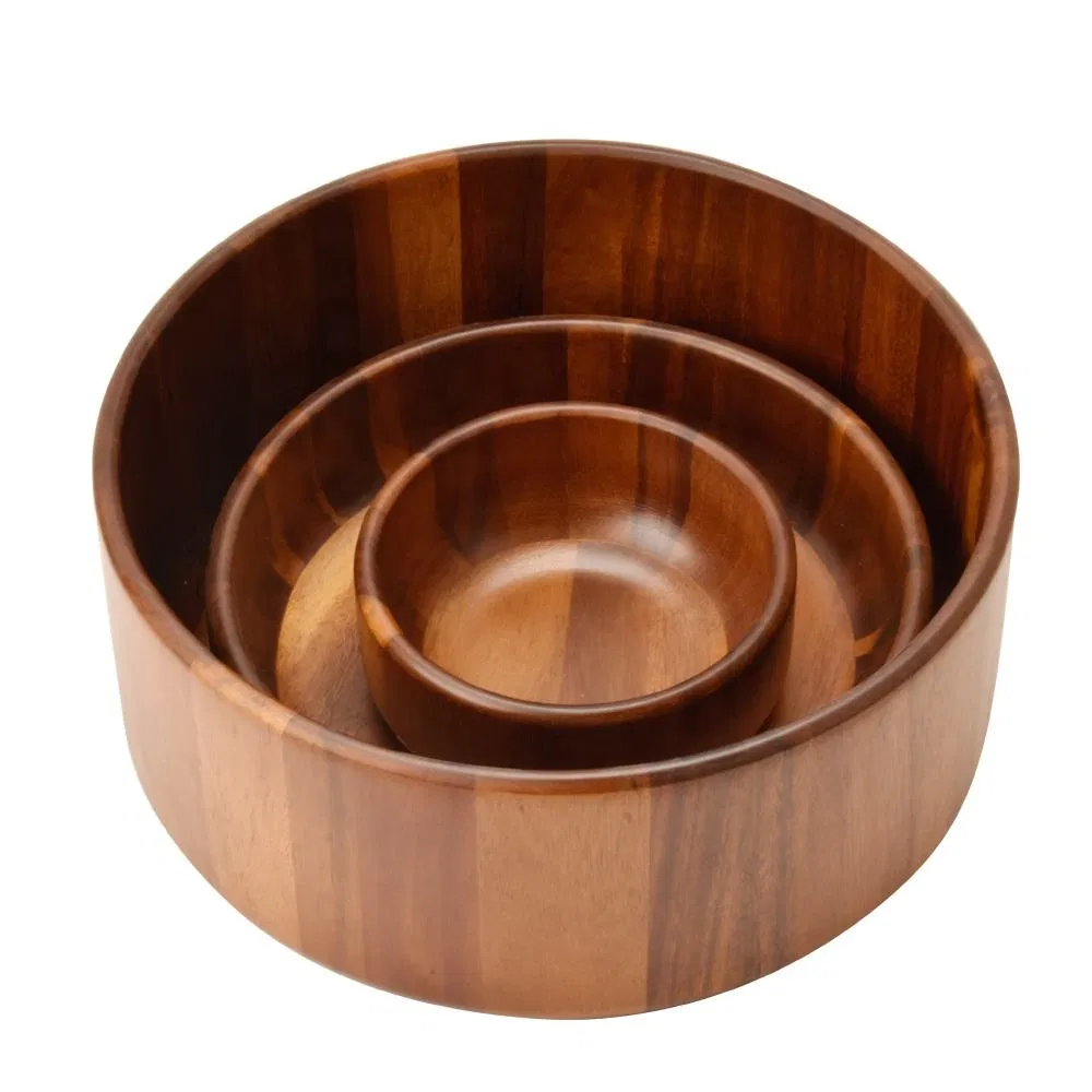 High Quality Kitchen Vegetable Fruit Bowl Acacia Wood Mixing Bowl Wooden Salad Bowl Set