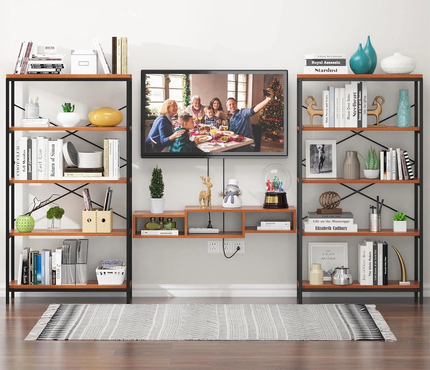 Modern 5-Tier Brown Metal Frame Bookcase with Durable Wire Shelves
