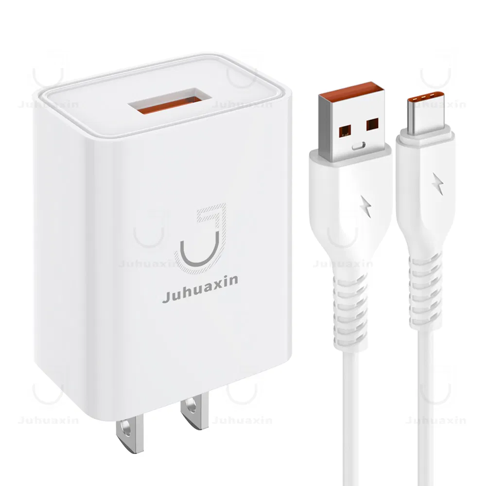Juhuaxin Cubo Cargador OEM Wholesale QC3.0 18W 2.1A Quick Charger Power Adapter EU Us Fast Charging Cable Travel Mobile Phone Charger for iPhone Apple Samsung