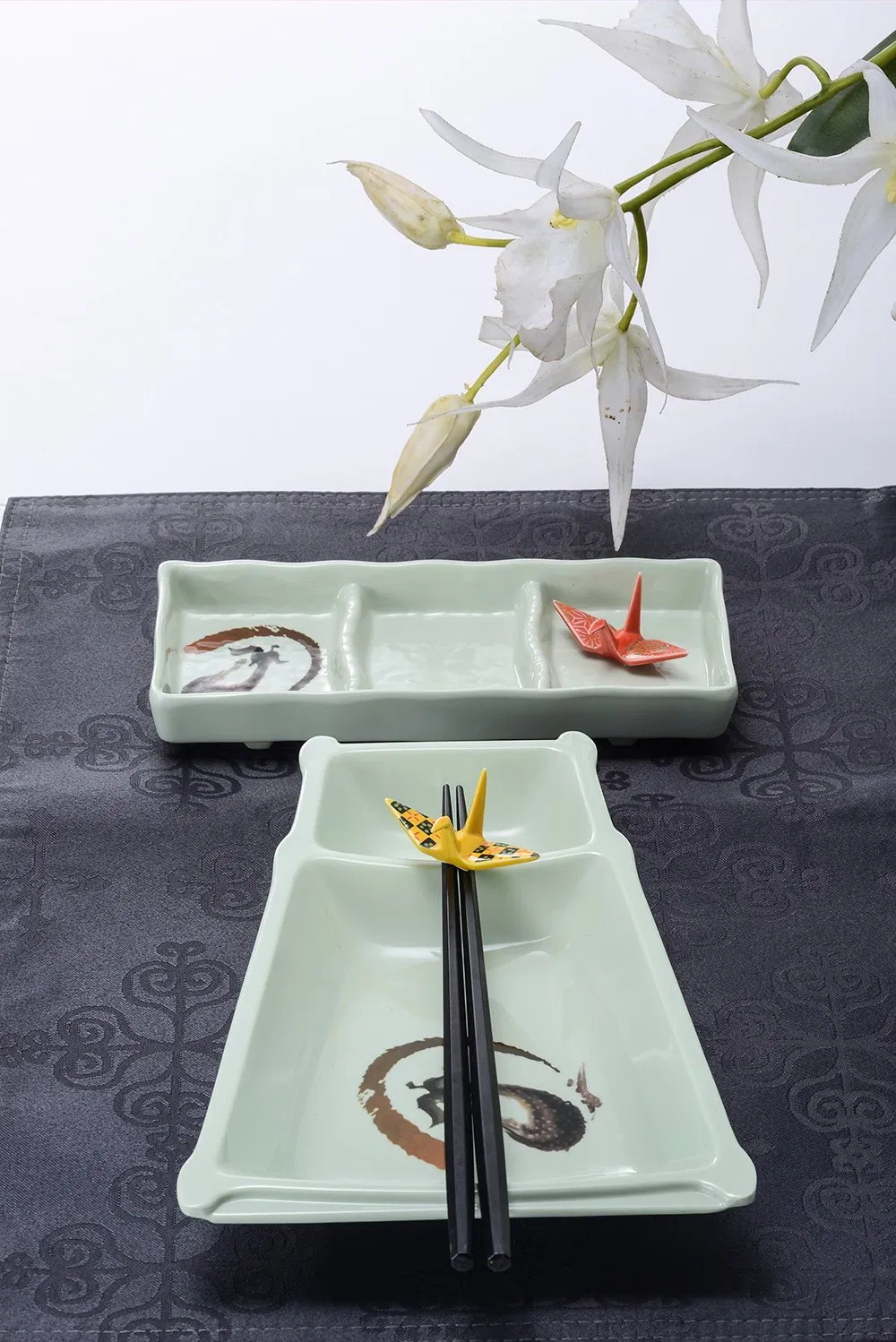 Rectangular Sauce Dish Melamine Material 3 Divided Sauce Dishes