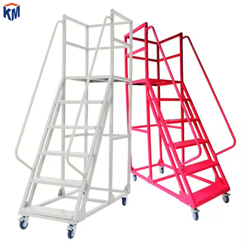Warehouse Climbing Ladder Mobile Platform Supermarket Shelf with Fence to Pick up Goods Carbon Steel Industrial Climbing Car Pulley Working Ladder