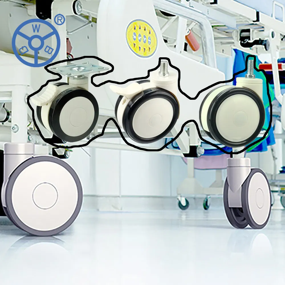Wbd Hospital Bed 100mm PU Threaded Stem Swivel Medical Caster