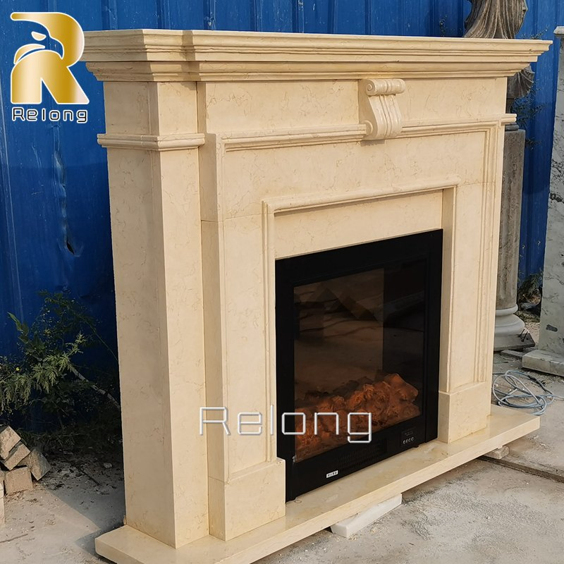 Custom Modern Simple Design Beige Marble Fireplaces