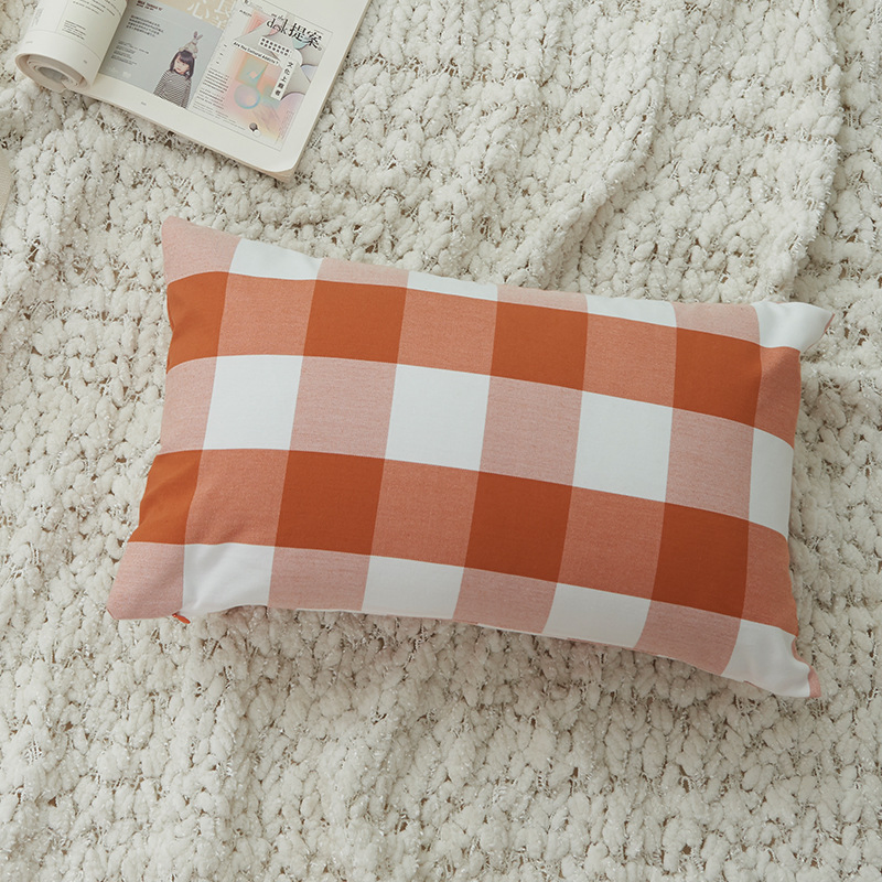 Check Plaid Throw Pillow Covers Cushion Case Polyester Linen for Fall Home Decor Orange and White