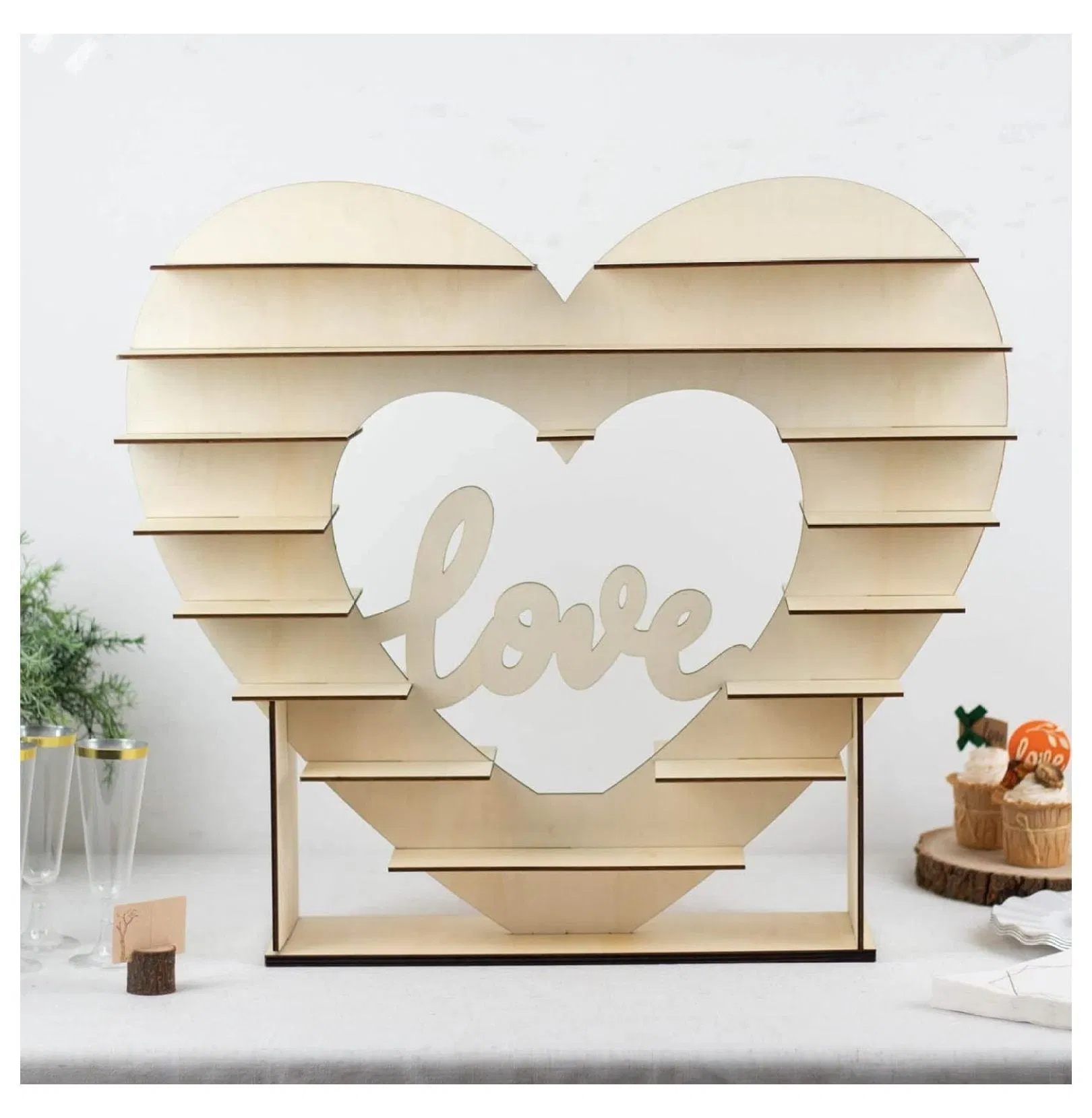 Heart Shaped 8-Layer Double Sided Wooden Dessert Display Stand