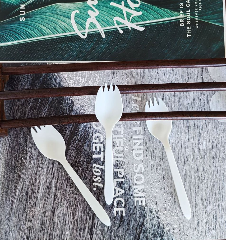 Hot Sale Compostable Biodegradable Cutlery Set Dessert Spoon 6" Cpla Sustainable Spork