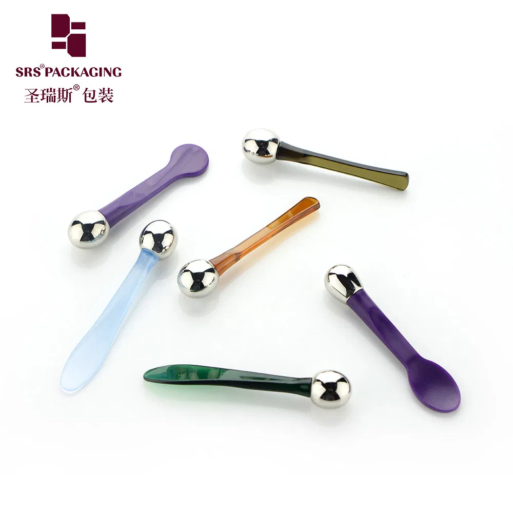Metal Silver Gold Cosmetic Face Mask Spoon Cream Spatula Tool Plastic Mini Facial 3D Massage Packaging