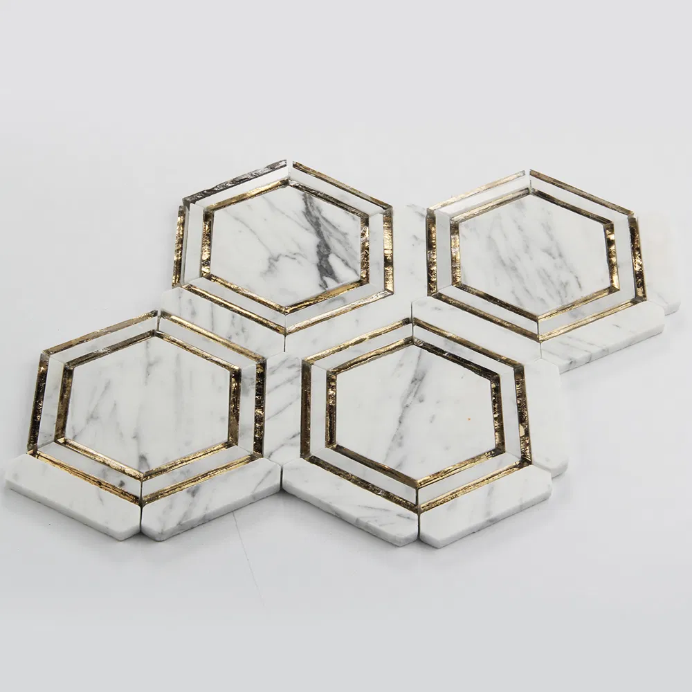 Мозаика Bianco Carrara с золотом, 30x30 см