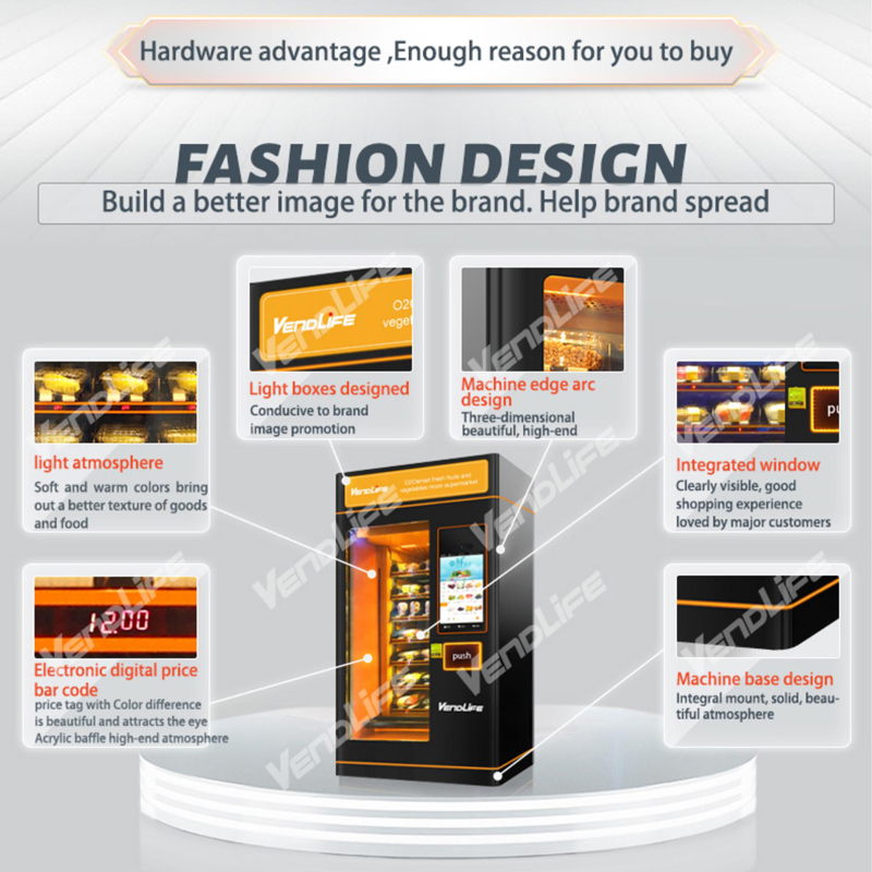 Vendlife 24 Hour Smart Can Frozen Food Chips Vendor Machine Bread Cake Dispenser Elevator Vending Machine Fresh Fruit and Vegetable Sushi Credit Card System