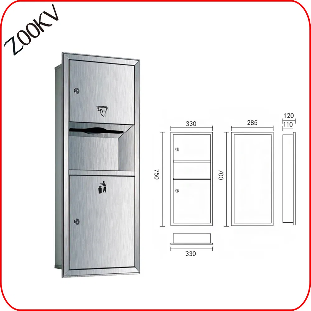 Stainless Steel Hotel Public Toilet Washingroom Sanitary Ware Bathroom Accessories Wall Mounted Towel Holder Hand Dryer Recycle Bins Stainless Steel Three in