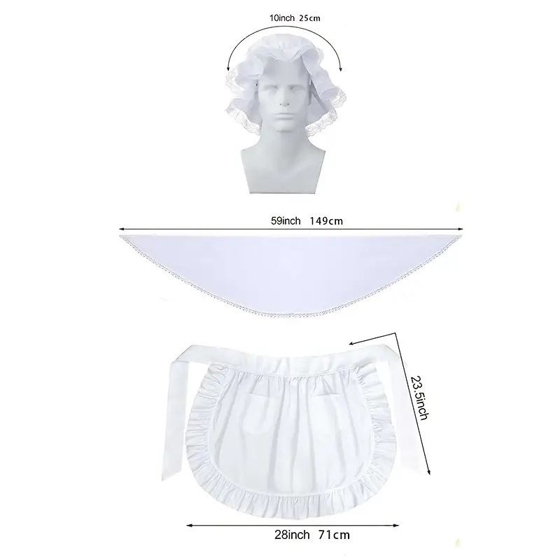 Three-Piece Set of Maid Apron, Hat, Shawl Apron, Lace Maid Apron, Lolita Cute Princess Style Apron