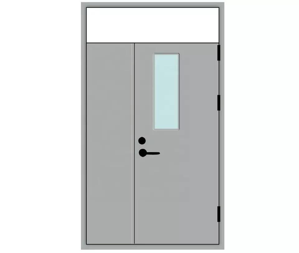 Fire Fighting Access Metal Double Leaf 1 Hour Fire Proof Steel Door with Glass Panel