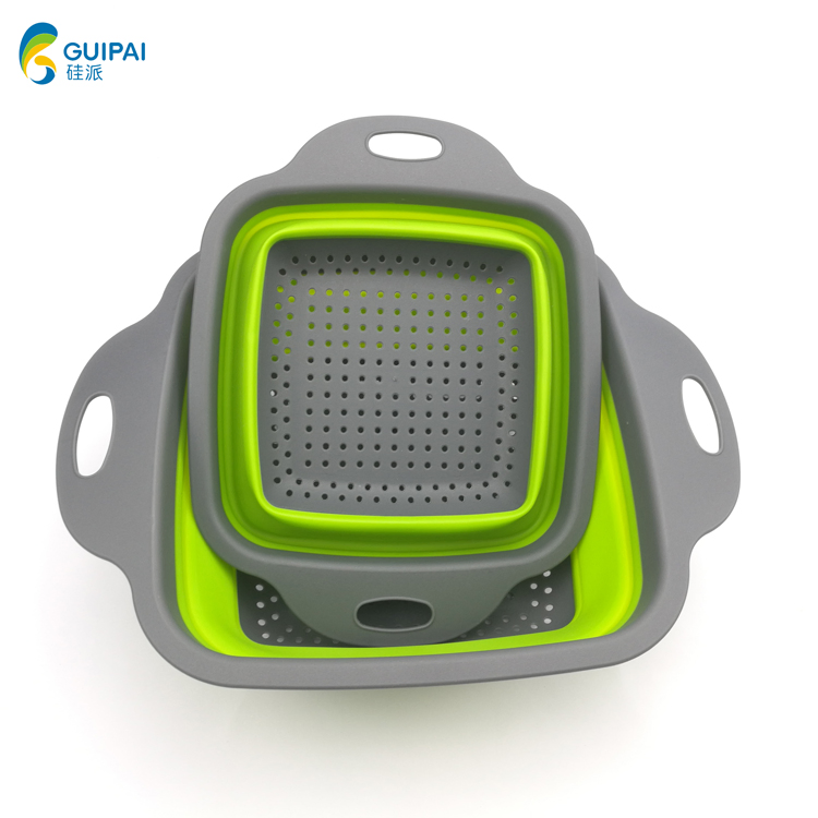 Folding Fruit Vegetable Plastic Kitchen Sink Double Drain Silicone Basket Straine Colander