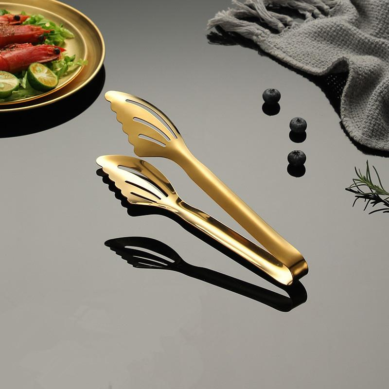 Stainless Steel Food Tongs Kitchen Utensils Buffet Cooking Tool Golden Stable Anti Heat Bread Beef Clip Pastry Clamps