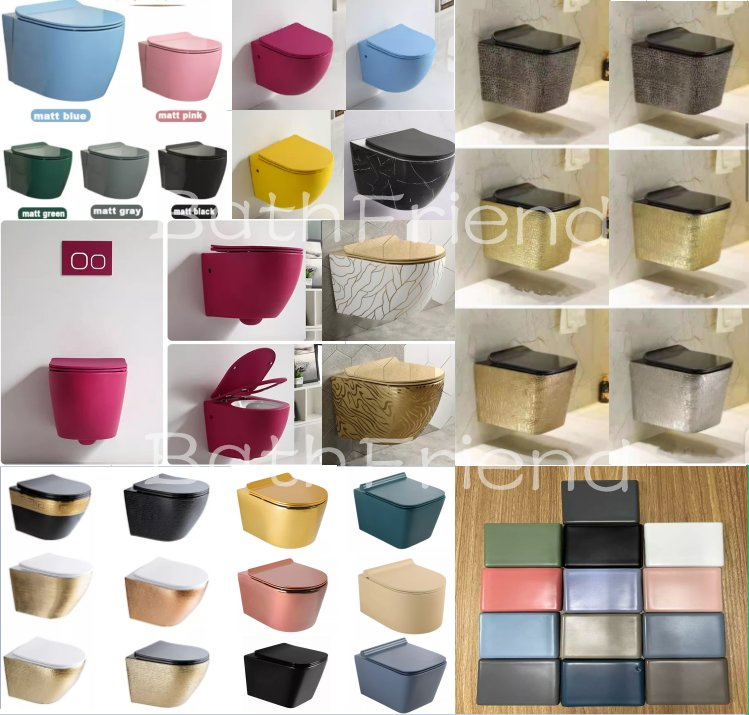 Colored Rimless Flush Water Closet P-Trap Wall Hung Toilet High Quality HDPE Plastic Hidden Tank