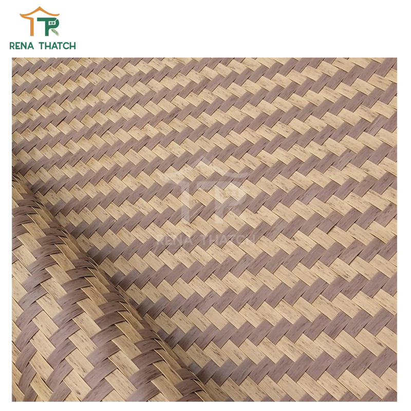 Natural Looking PE PVC Rattans Herringbone Weave Synthetic Artificial Bamboo Mat Rattan Cane Webbing