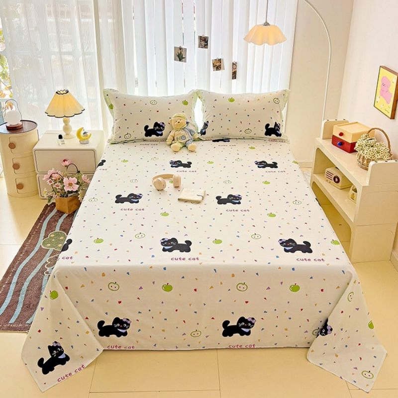 Skin-Friendly and Soft Pure Cotton ODM/OEM Cartoon Printed Bed Linen Pillowcases Bedding Set Single Flat Sheet Wholesale Bed Sheets