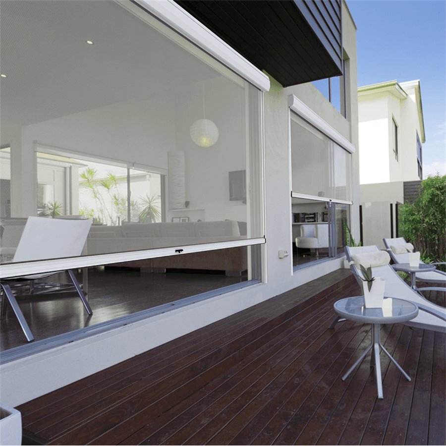 Custom Patio Vertical Retractable Shade Motorized Smart Outdoor Zip Screen Roller Blinds