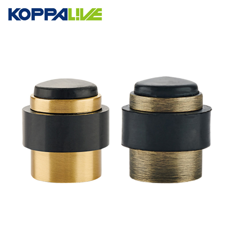 Koppalive Gold Bronze Matt Black Cylindrical Door Stopper with Rubber Modern Brass Door Stopper Floor Mount Door Stop