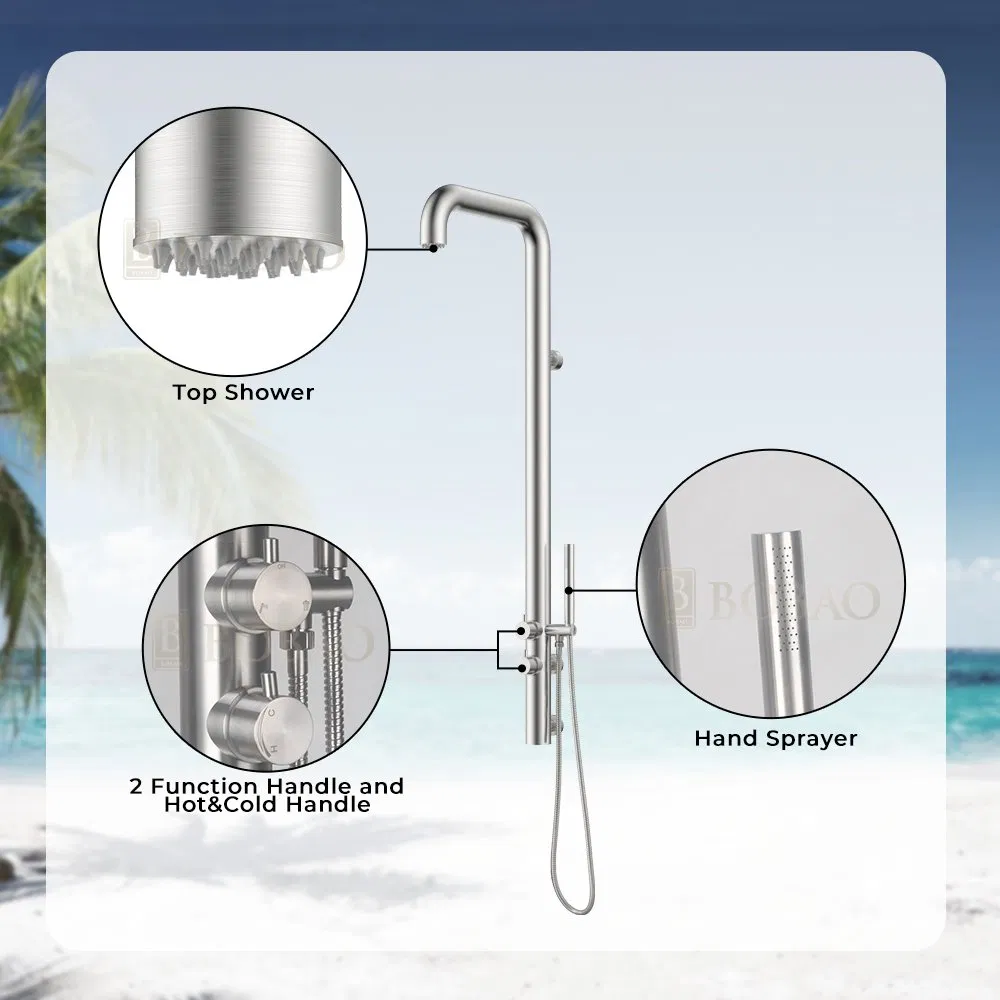 Wall-Mounted Outdoor Shower System with Rainfall Jet Feature